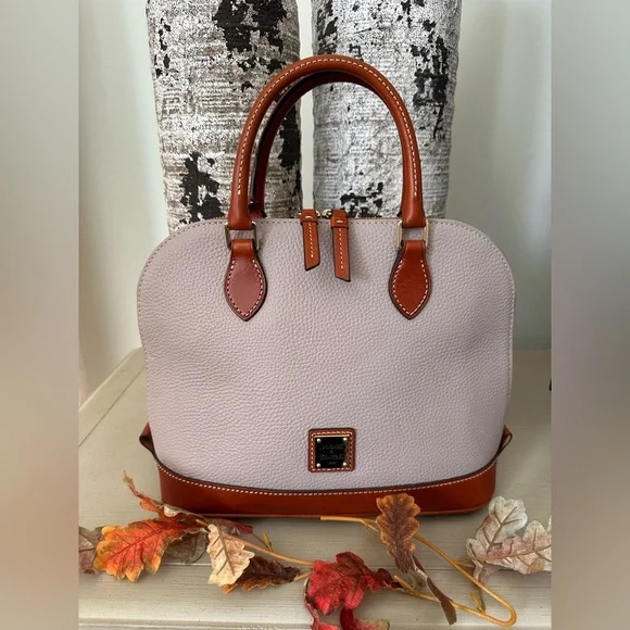 Dooney & Bourke Tan and Brown Double Zip Zip Dome Satchel - NWOT - Picture 2 of 12